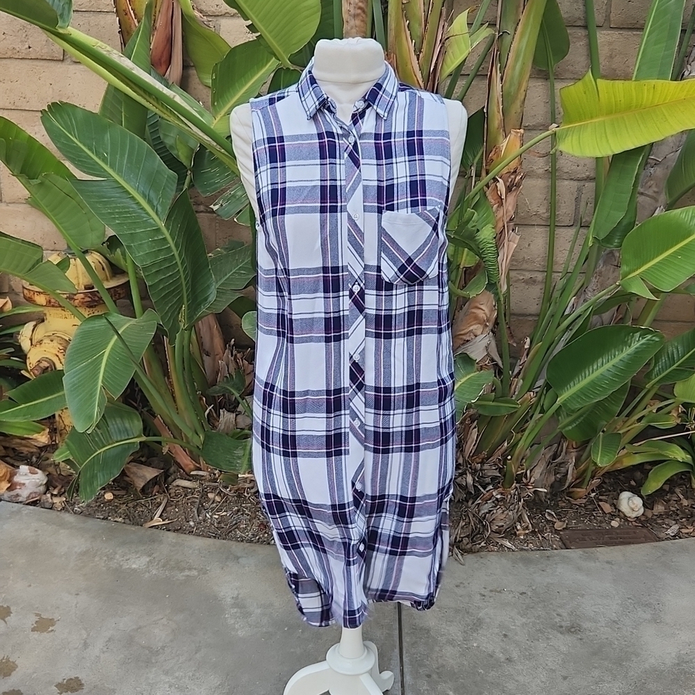 Rails Jordyn Plaid Sleeveless Button Down High Low Midi Shirt Dress Medium